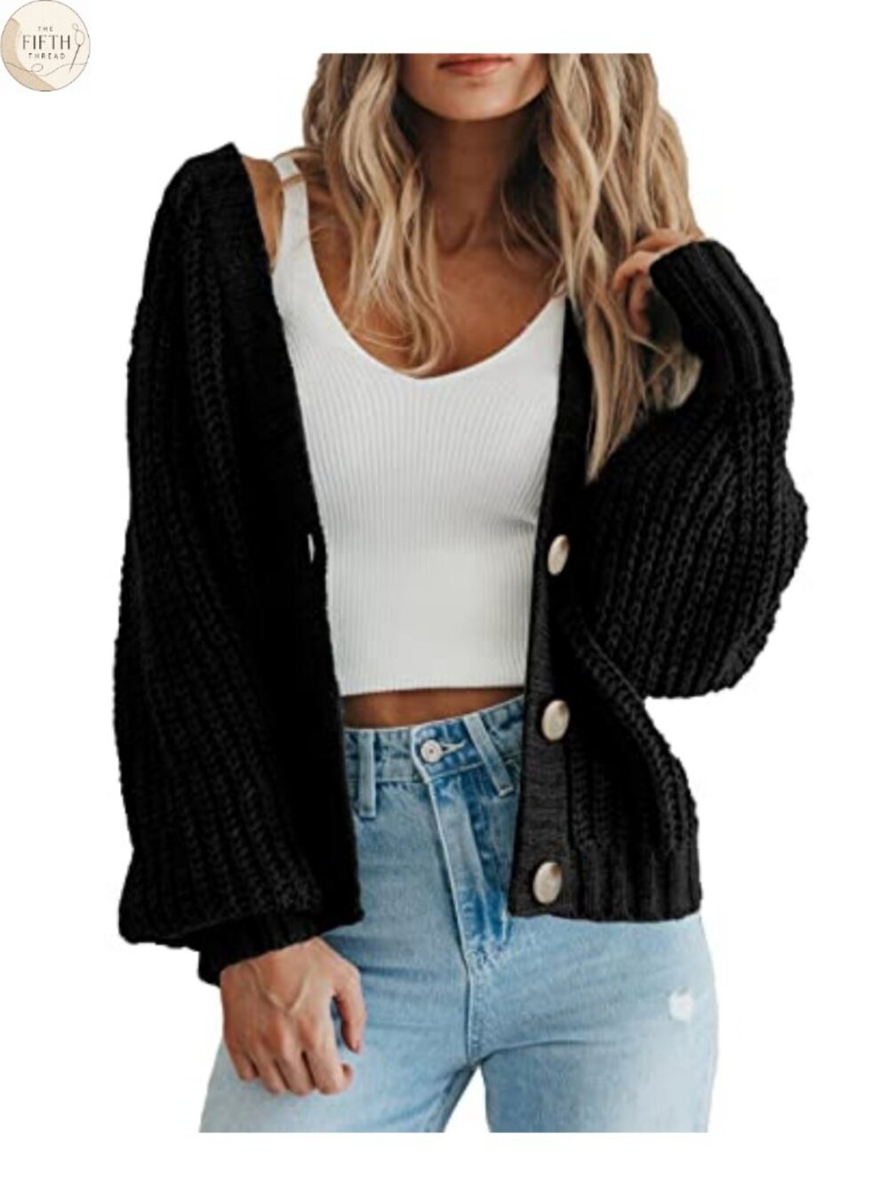 Womens Chunky Knit Open Front Cardigan Button Down V Neck Long Sleeve Sweater